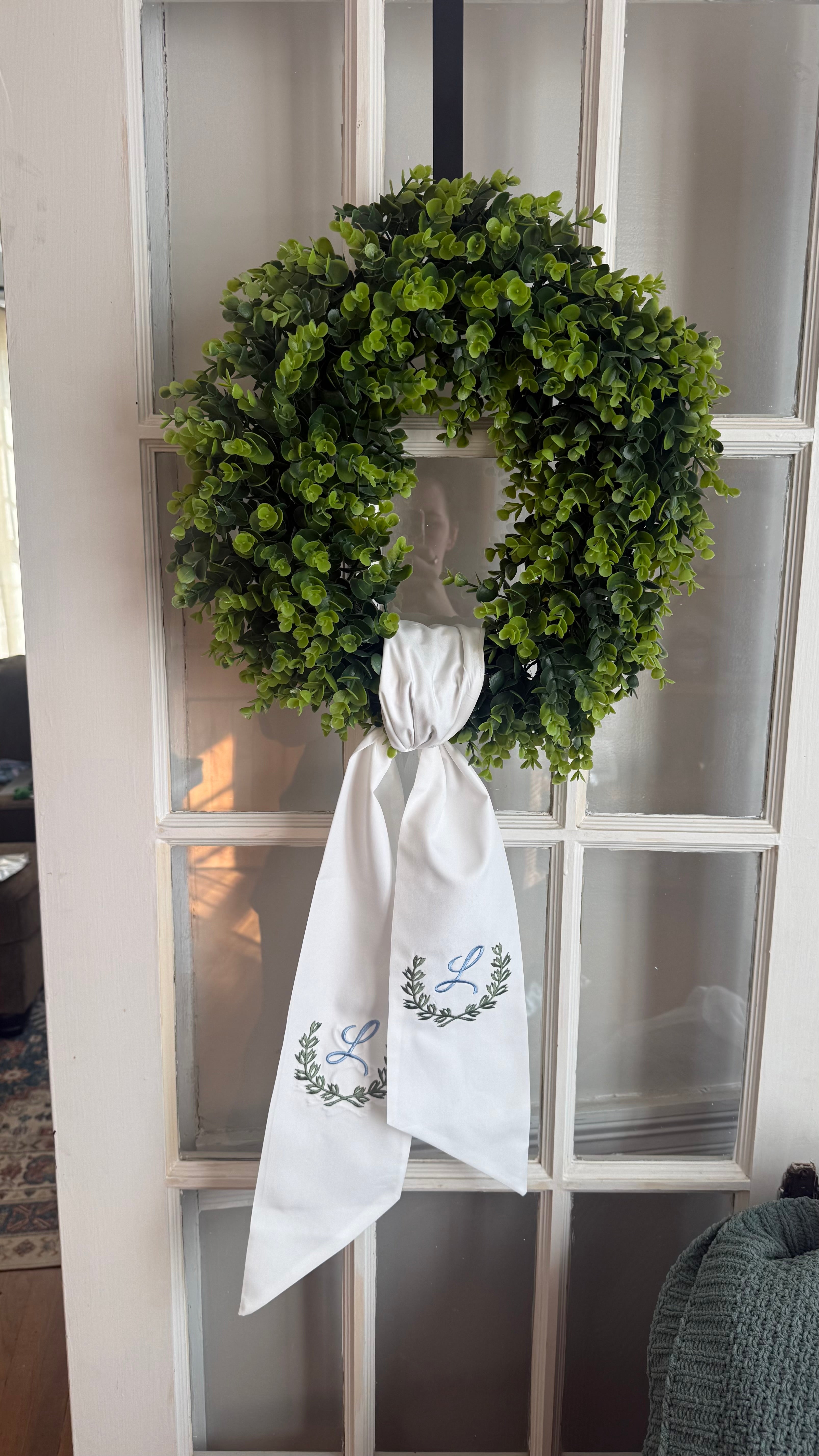 White Personalized Wreath Sash