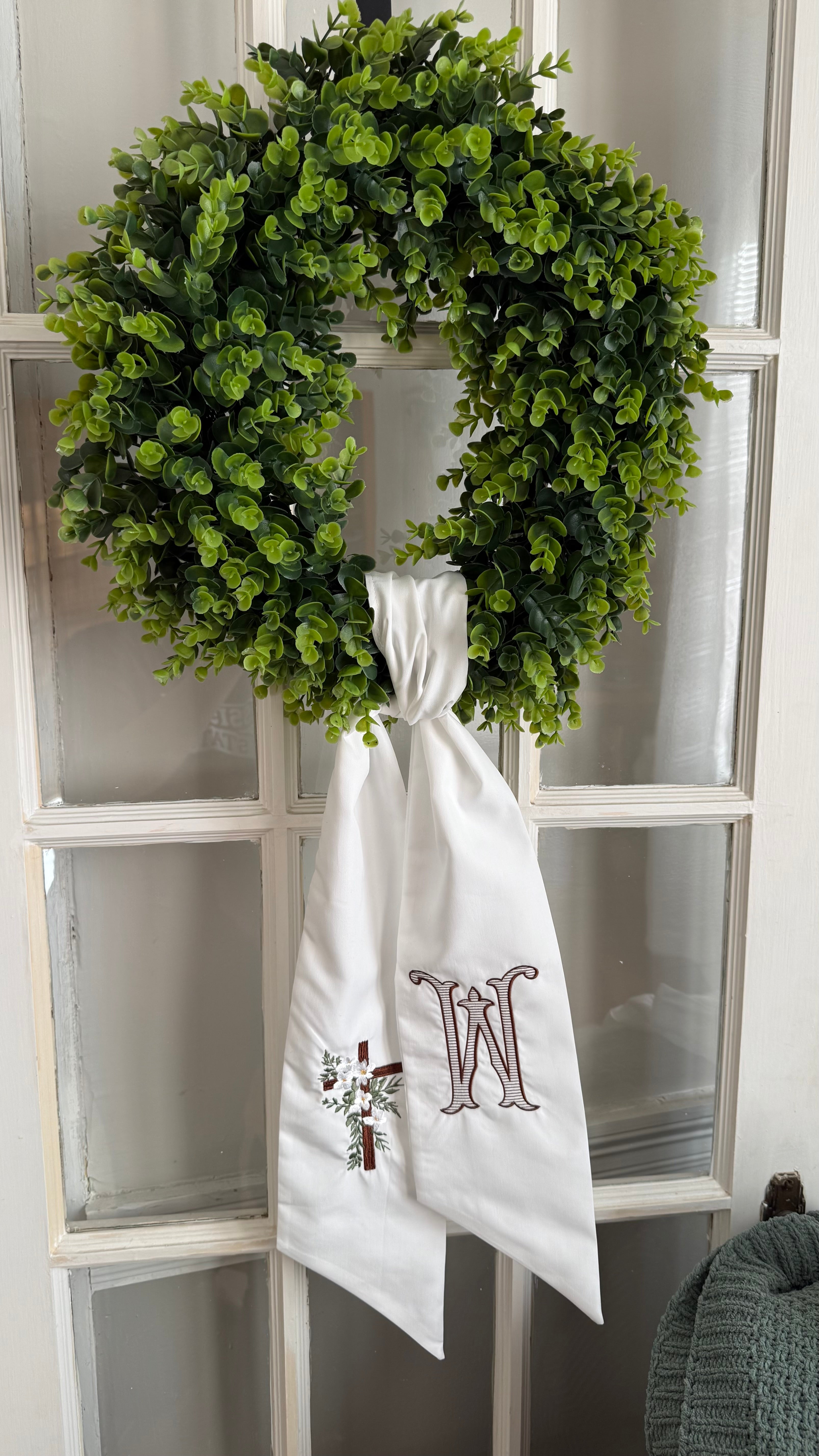 White Personalized Wreath Sash